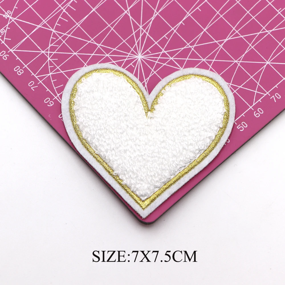 5 TEIL/LOS Herz Eisen auf Handtuch Patches Chenille Patches Gestickte Patch Aufkleber Applique Nähen Abzeichen Für Stoff Kleidung Jacke – Detail 14