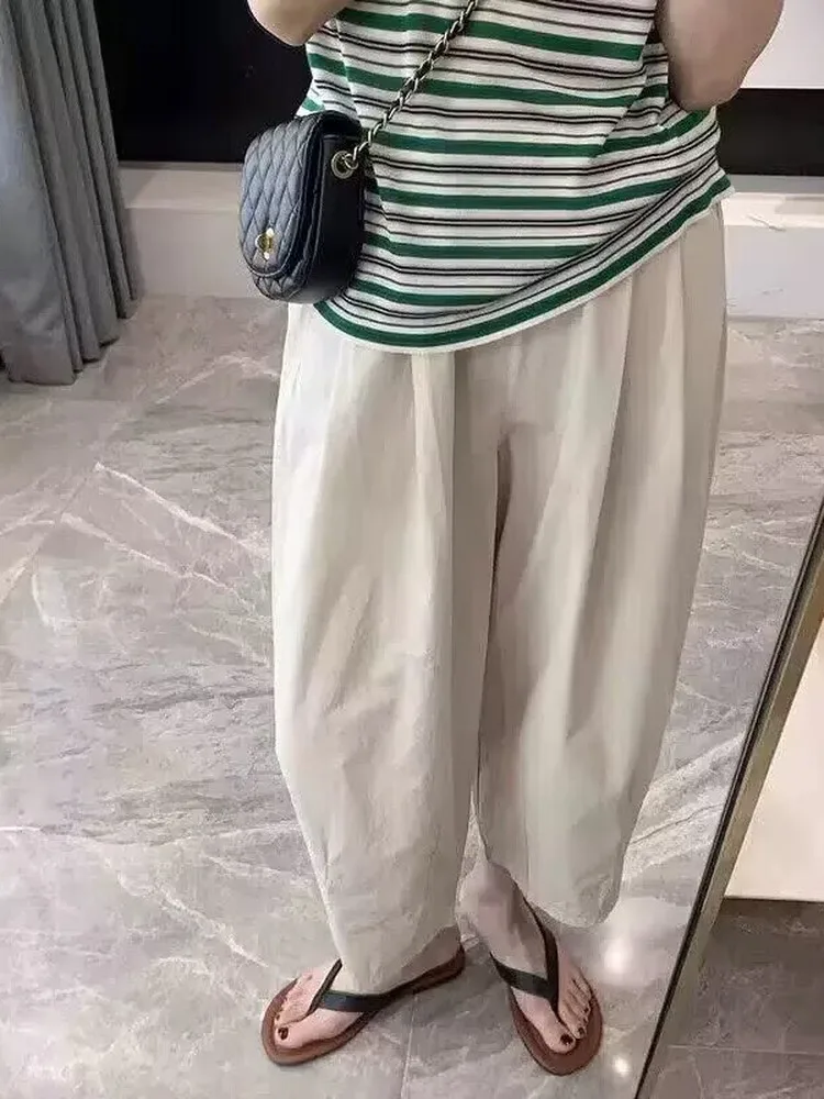 임산부용 루즈핏 할란 팬츠 얇은 여름용 면 폴리에스터 원단 임산부 캐주얼 팬츠 편안한 배 부분이 꽉 조이지 않는 작은 체형용