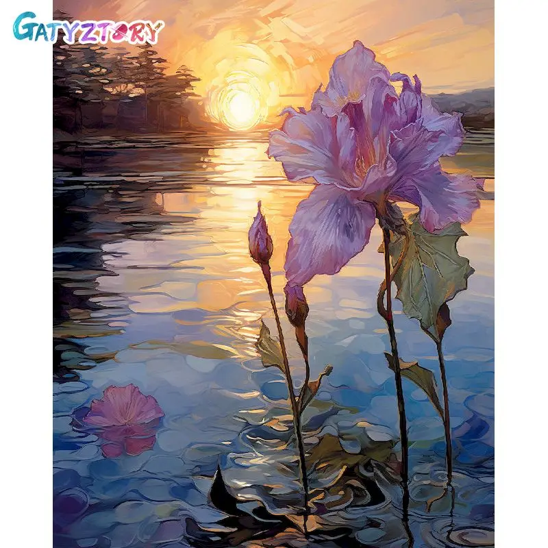

GATYZTORY Purple Flowers Diy Painting By Numbers For Adults Frame Kits Picture By Numbers For Home Wall Decors Diy Gift 40x50cm