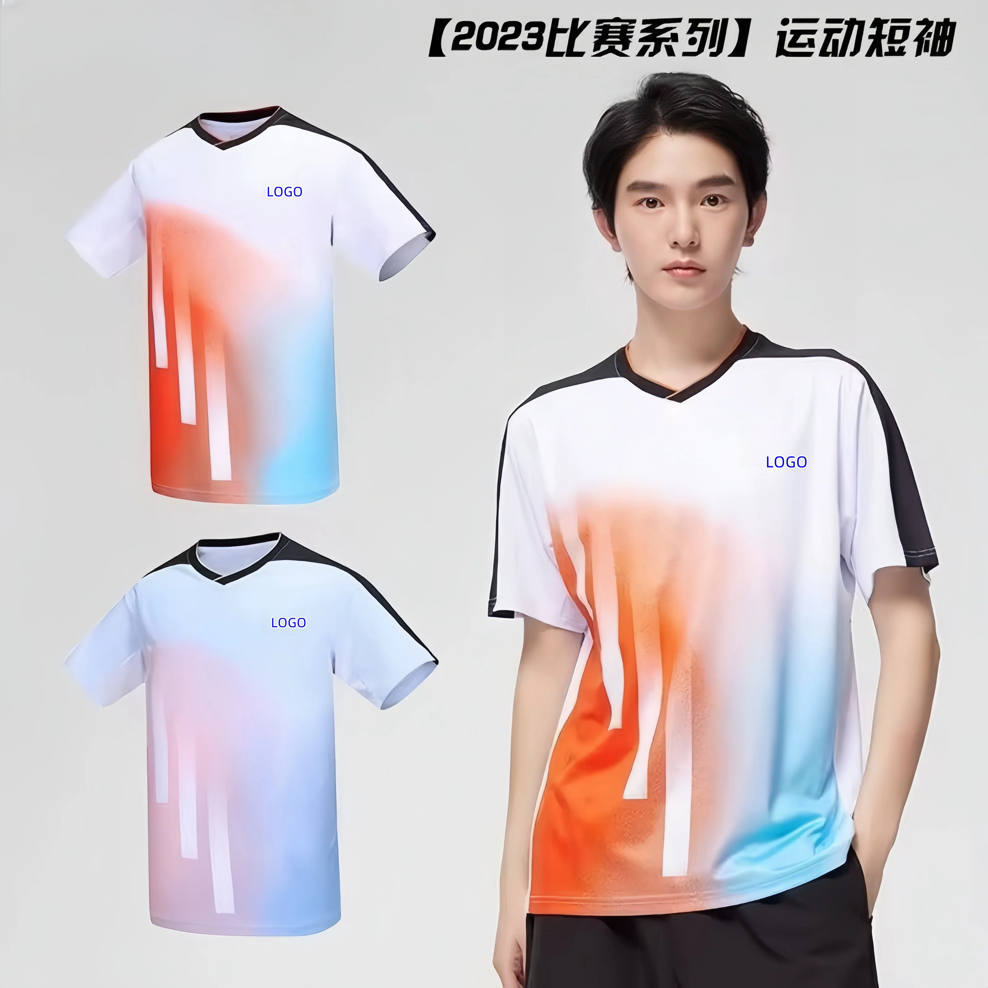 Custom YY men's and women's badminton T-shirt quick drying breathable V-neck tennis training clothes can be printed LOGO