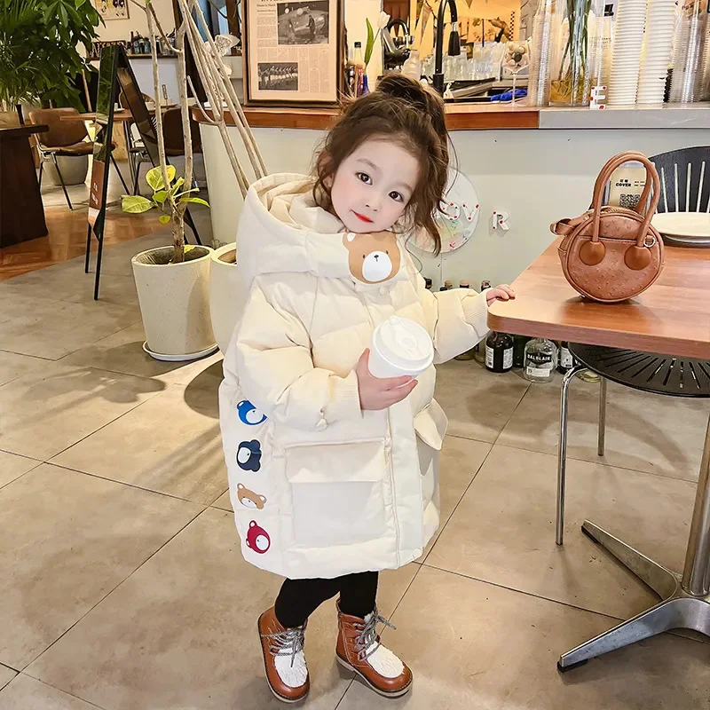 

Winter Girls Warm Clothes Fashion Long Coat 2-8 Years Baby Kids Waterproof Thickened Cotton Jacket TZ986