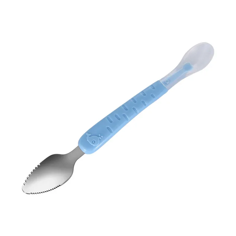 Baby Fruit Double-Head Mud Scraper 304 Stainless Steel Silicone Soft Spoon Spoon Edible Grade Baby with Storage Box Mud Scraper silicone feeding spoon silicone cutlery set baby cutlery silicone fruit feeder
