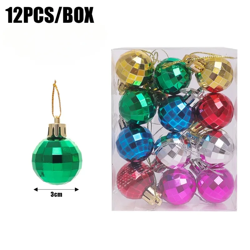 thumbnail image 1 of Juego de 12/60 minibolas navideñas de 3 cm para colgar en el árbol de Navidad, adornos de bolas de colores para fiestas en casa y Año Nuevo, 1 of 5