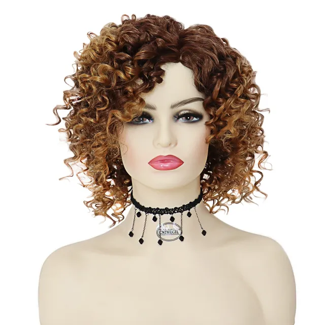 Synthetic African American Wig Natural Synthetic Short Afro Kinky Curly Wig Female Hair Ombre Brown Waving Wig for Woman Sale Ombre Light Brown