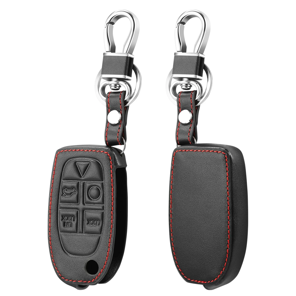 Leather Car Key Case For Volvo S80 S60 V50 V70 XC70 XC90 5 Button Remote Fob