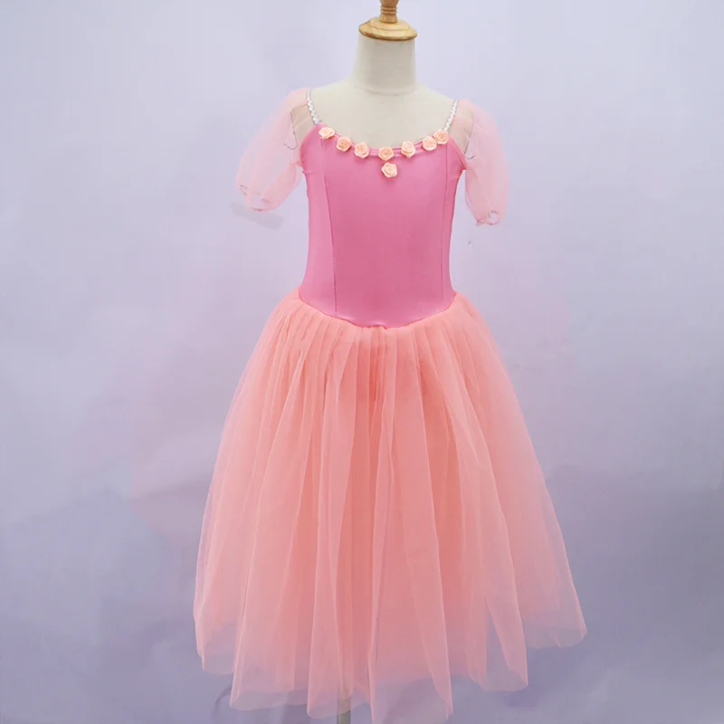 

2022 Pink Swan Ballet Costume For Women Adult Child Sleeveless Backless Professional Long Tutu Gymnastics Leotard For Girls
