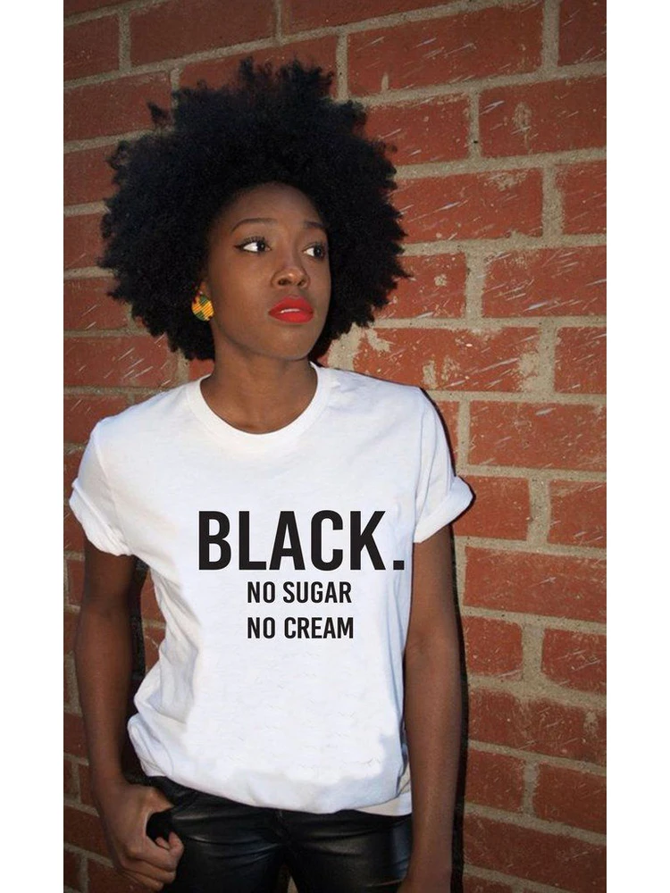 Black No Sugar No Cream Printed Tees 