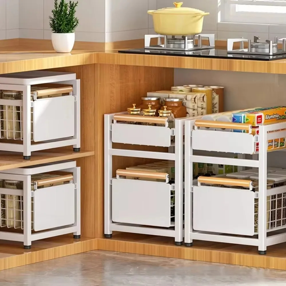 Under Sink Organizer Rack 1/2 Tier Basket Drawer Organizer Under Sink Cabinets Metal Shelf for Bathroom or Kitchen