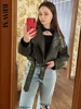 TRAF Women Oversized Vintage Loose Pu Faux Leather Short Jacket with Belt Streetwear Female Zipper Retro Moto Biker Coat Outwear 5