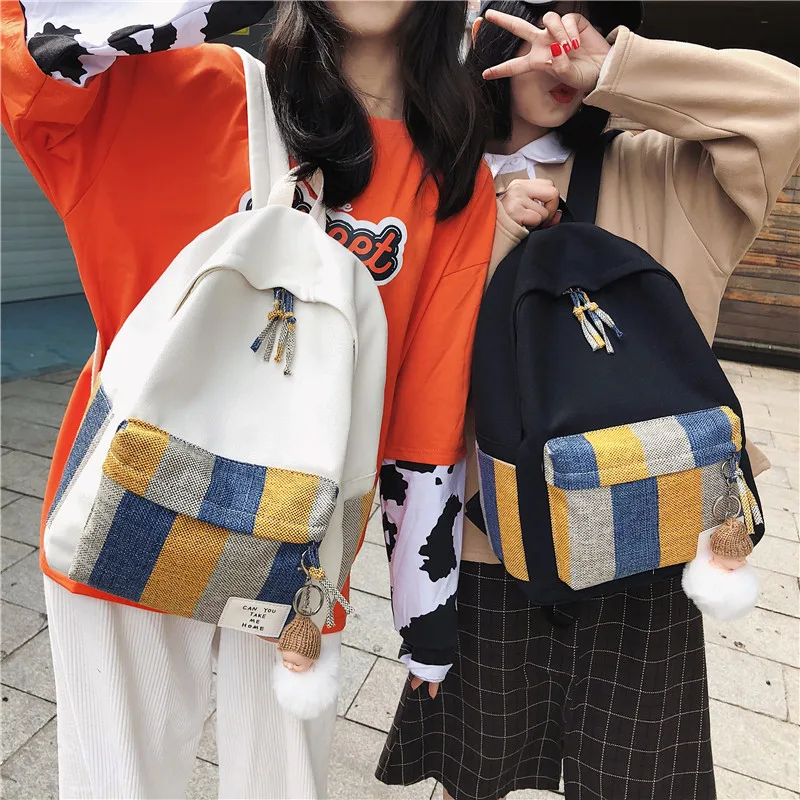 

Женский тканевый рюкзак, школьный рюкзак в полоску для девочек, женский рюкзак для старшеклассников, рюкзак для путешествий, женский рюкзак в стиле пэчворк