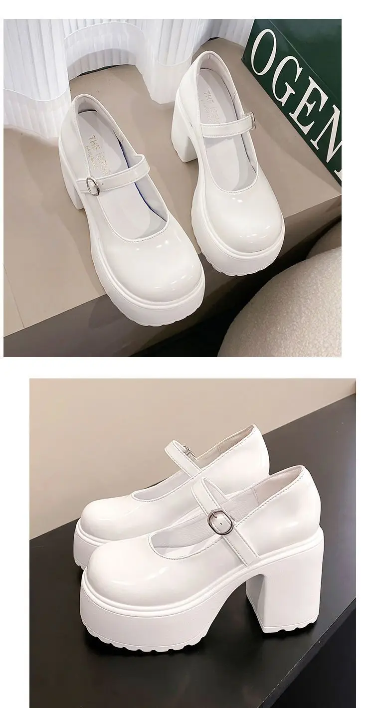 Klobige Plattform High Heels Pumps Frauen Herbst Pu Leder Knöchel Schnalle Mary Jane Schuhe Frau dicken Absatz weiße Lolita Schuhe – Detail 2