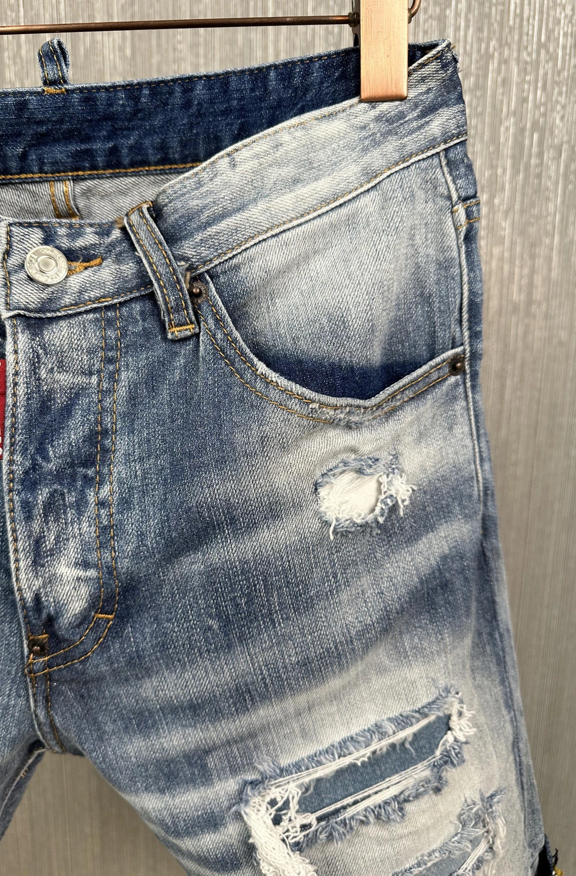 2024 Summer New D2 Jeans Shorts Men's Hole Patch Letter Speckle Printing Slim Fit