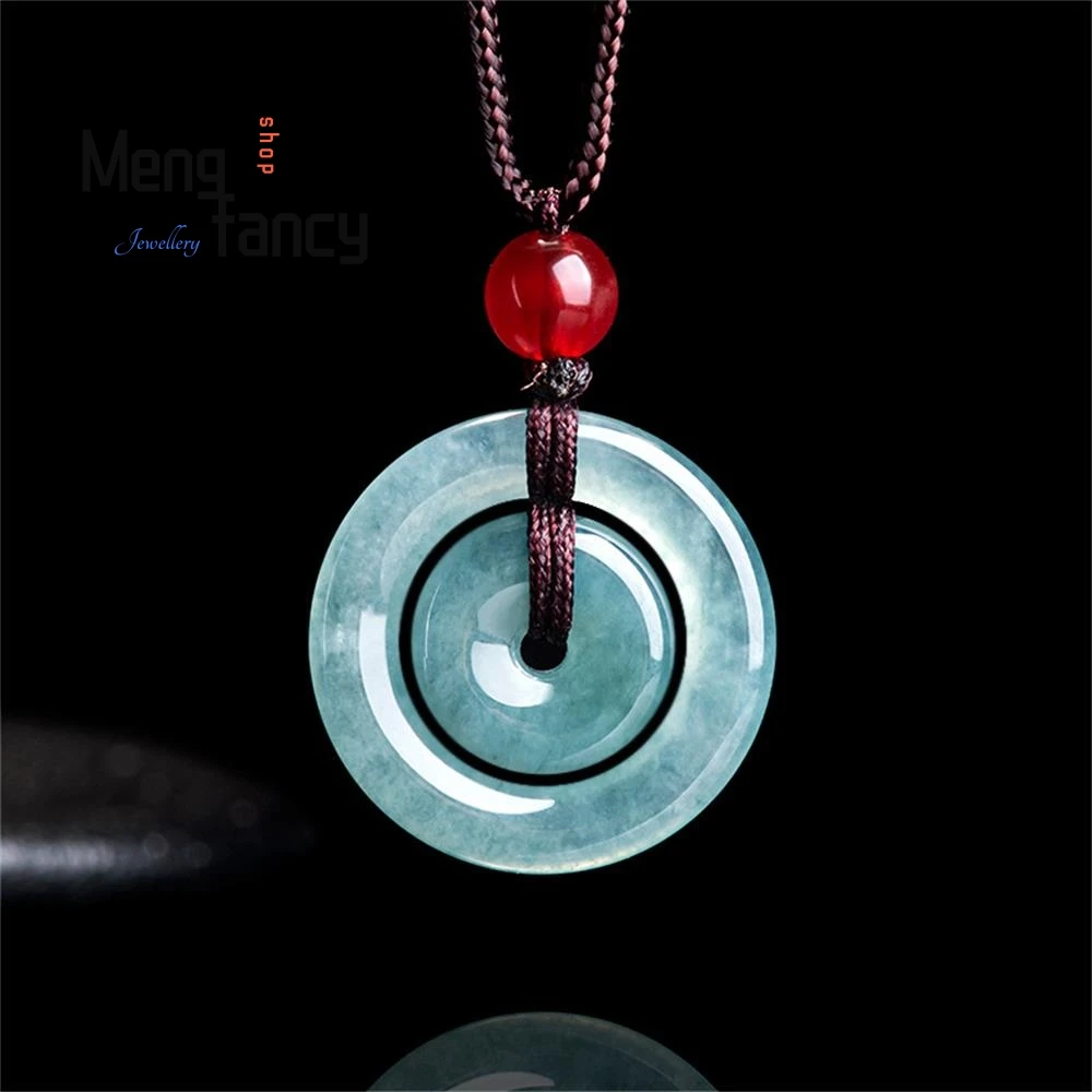 Natural A-goods Jadeite Blue Level Ann Buckle Mother Buckle Jade Pendant Simple Exquisite Mascots Fashion Jewelry Holiday Gifts