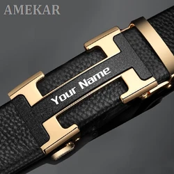 Belts For Men Luxury Designer Brand Custom Engrave Name Initials Logo Fashion Automatic Belt Men Leather Waist Straps