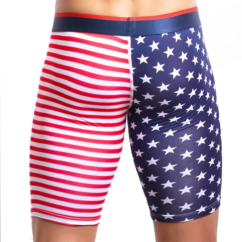 Men's Underwear Long Boxers Slim Fit Home Fitness Tights American Flag Printing Underpants Male Trunk Five Minutes Boxers 2