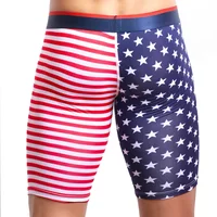 Men's Underwear Long Boxers Slim Fit Home Fitness Tights American Flag Printing Underpants Male Trunk Five Minutes Boxers 2
