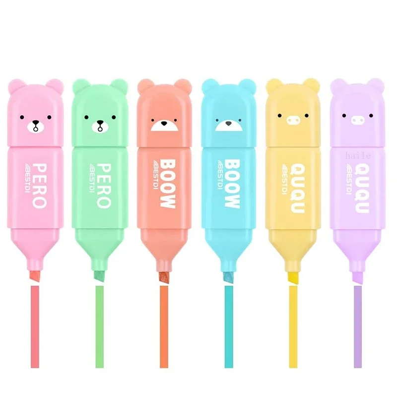 Cute Cartoon Mini Highlighter Pens Kawaii Pastel Colors Manga Markers Scrapbooking Diary Highlighter Stationery 6pcs/Set Highlighter Marker Highlighter Pen Marker Pen