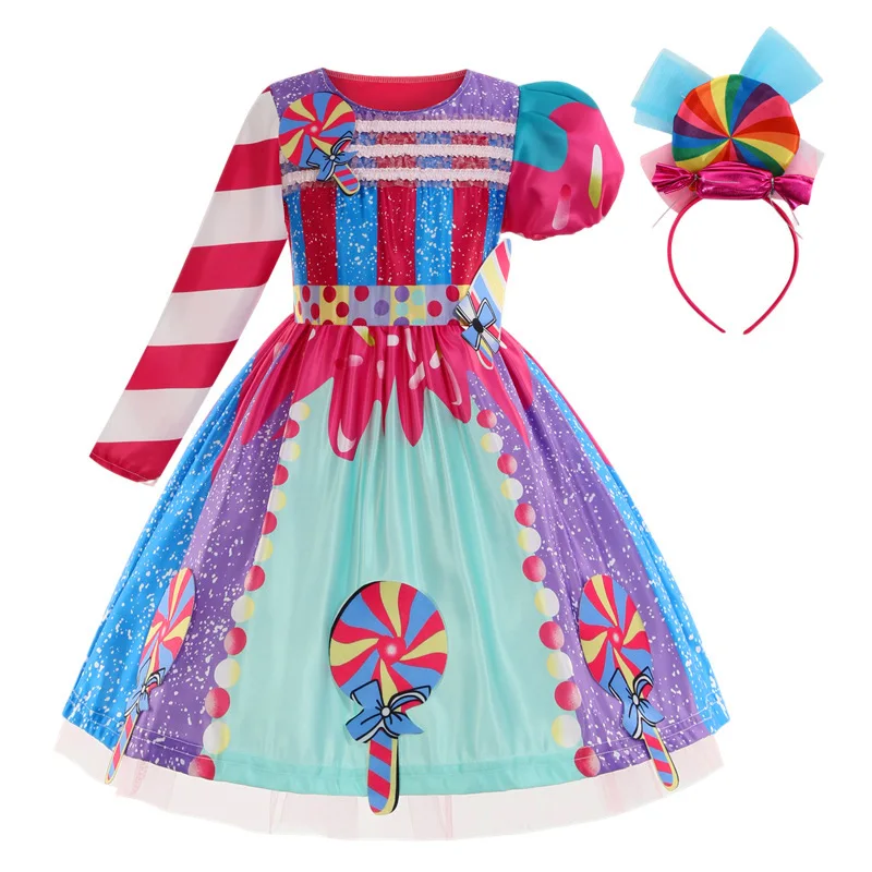 Princesse bonbons robe pour fille sucette Prium carnaval fête vêtements  enfants Cosplay fantaisie arc-en-ciel licorne Costume tenues 3-10Y 