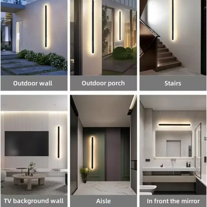 LED Long Strip Wall Lamp Garden Porch IP65 Outdoor Waterproof Wall Lights Bedroom Bedside Stair Living Room Decor Light