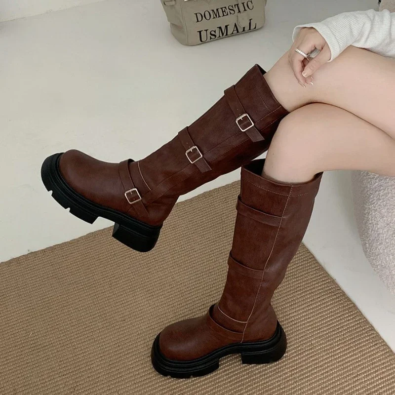 靴 Multi-gimmick belt design high-cut boots Black Lace Up Knee High Heel Boots | CYBER TECHWEAR®