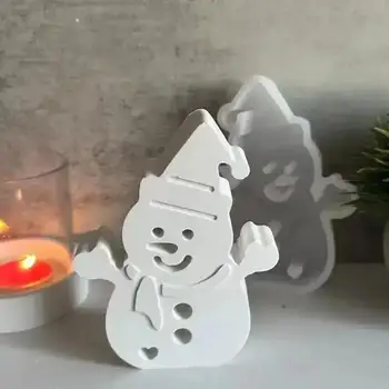 DIY Christmas Snowman Shape Snowman Candle Mold Cement Gypsum Ornament Mold Epoxy Resin Mould Xmas Gifts 2