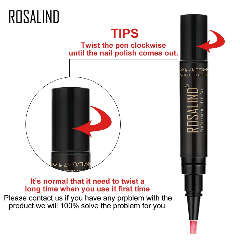 ROSALIND 5ml Pure Colors Gel Nail Polish Pen Nail Pencil Semi-perment UV Varnish Hybrid Top Base Coat Convenient operation