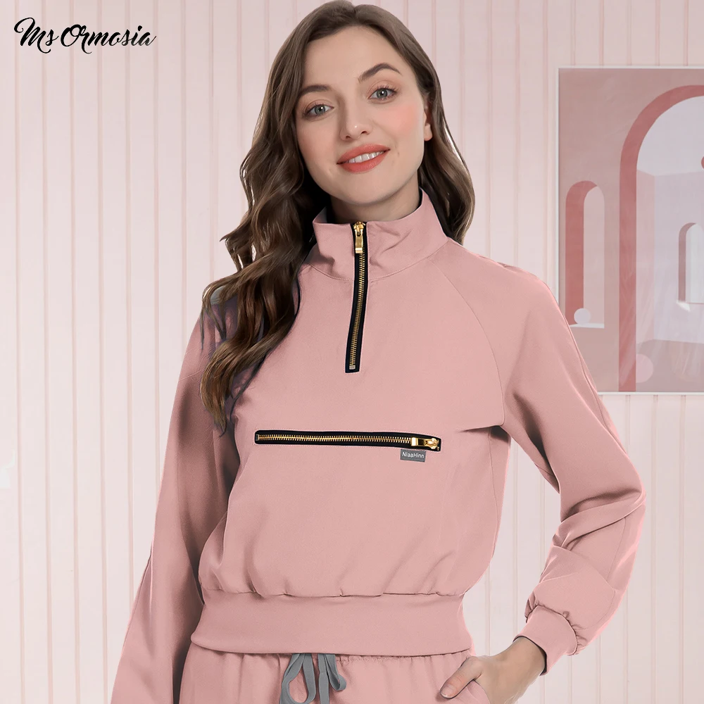 

High End Sport Jogging Clothes Medical Scrubs Tops Stretch Comfortable Hospital Workwear Doctor Nurse Outwear Clinic Scrub Coat