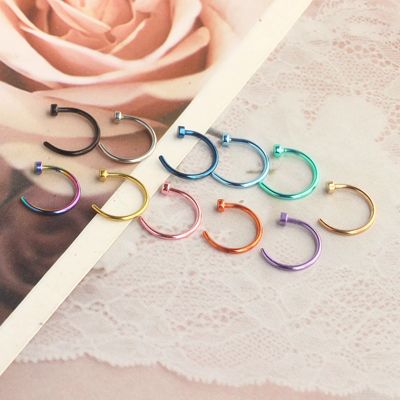 20G Nose Rings Hoops Surgical Steel Simple Half Hoop Nose Ring 8mm Nose Hoops Tragus Cartilage Helix Rook Daith Conch Snug