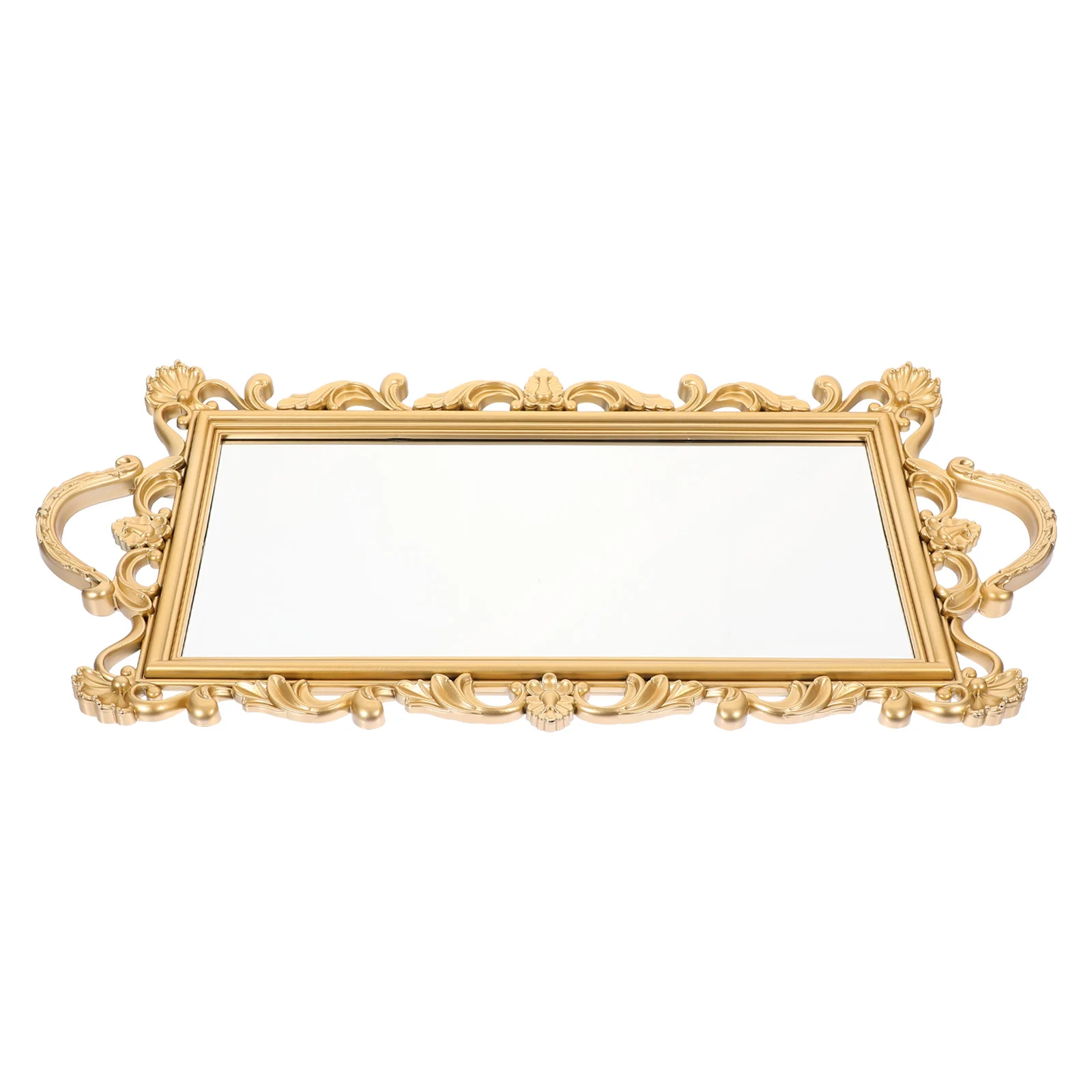 

Embossed Mirror Tray Sundries Storage Jewelry Decorative Desktop Organizer Plate Dresser