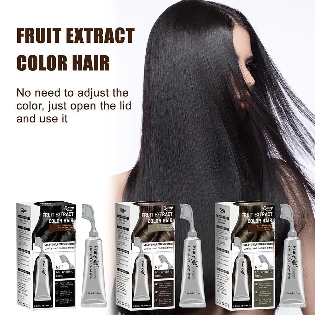 

80ml Black Fruit Hair Dye Cream Plant Extract Hair Dye Essence With Comb Hair Dye Shampoo Botanical Bubble Hair Dye Hair Beauty