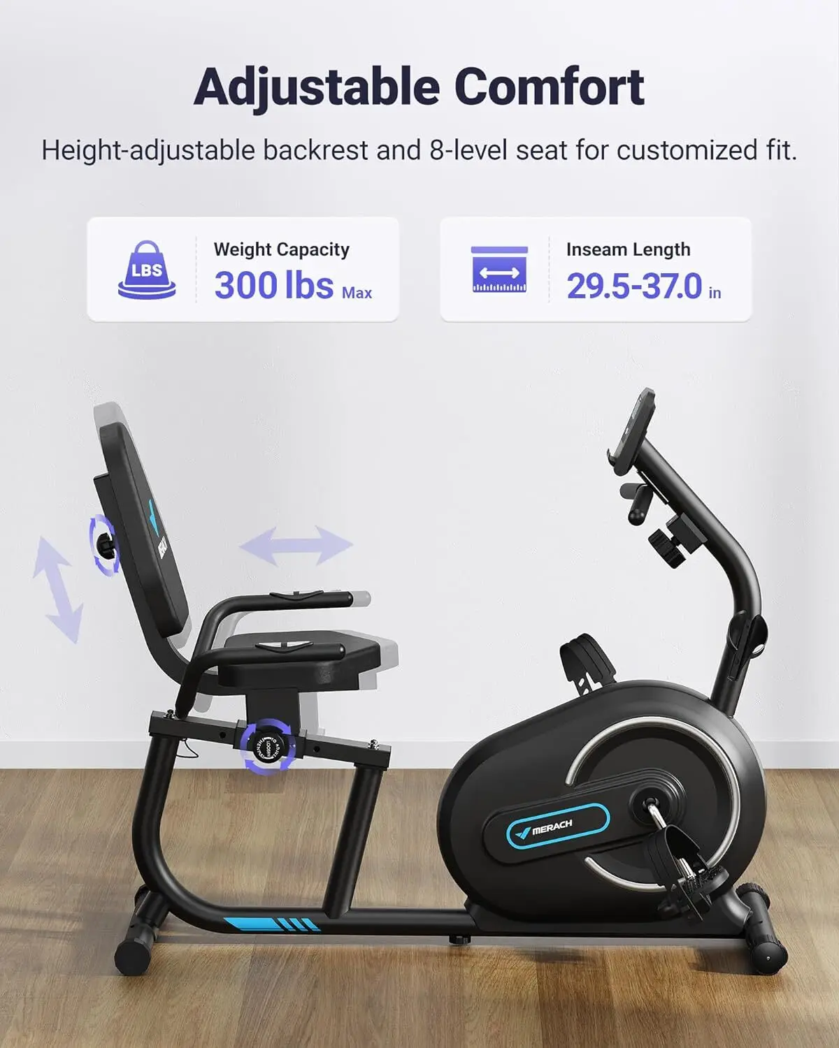 Recumbent Exercise Bike for Home with Smart Bluetooth and Exclusive App Connectivity, LCD, Heart Rate Handle, Magnetic