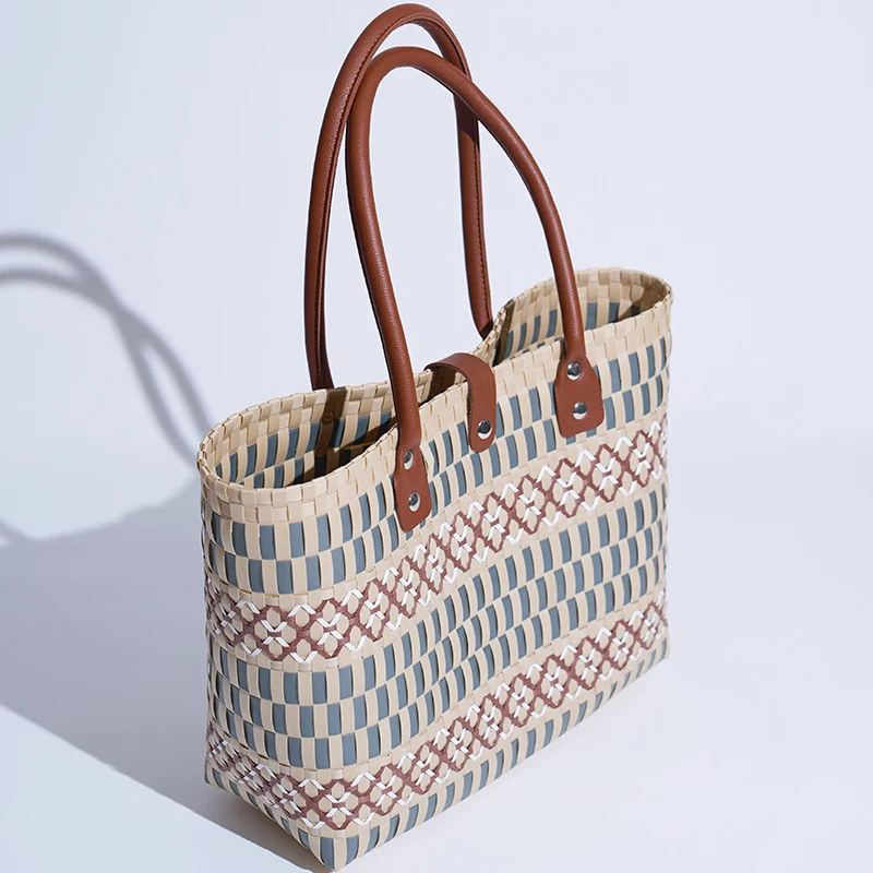 JNMC  Leisure Minimalist Solid Color Handmade Woven Shopping Bag