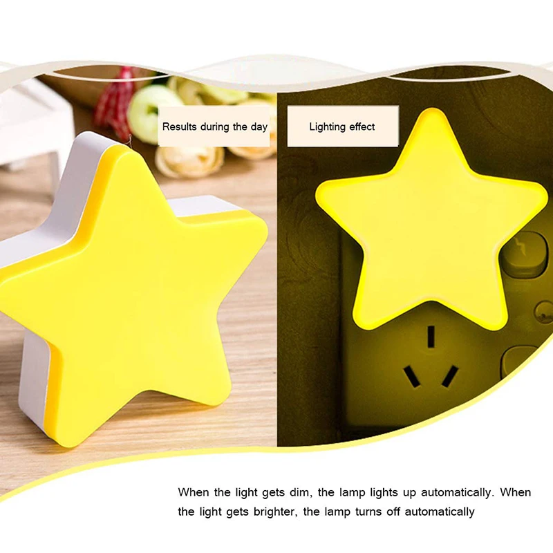 Mini Cute Star LED Night Light EU AC110-220V Pulg-in Children Lamp Control Night Lamp Wall Socket Sensor Light Bedside
