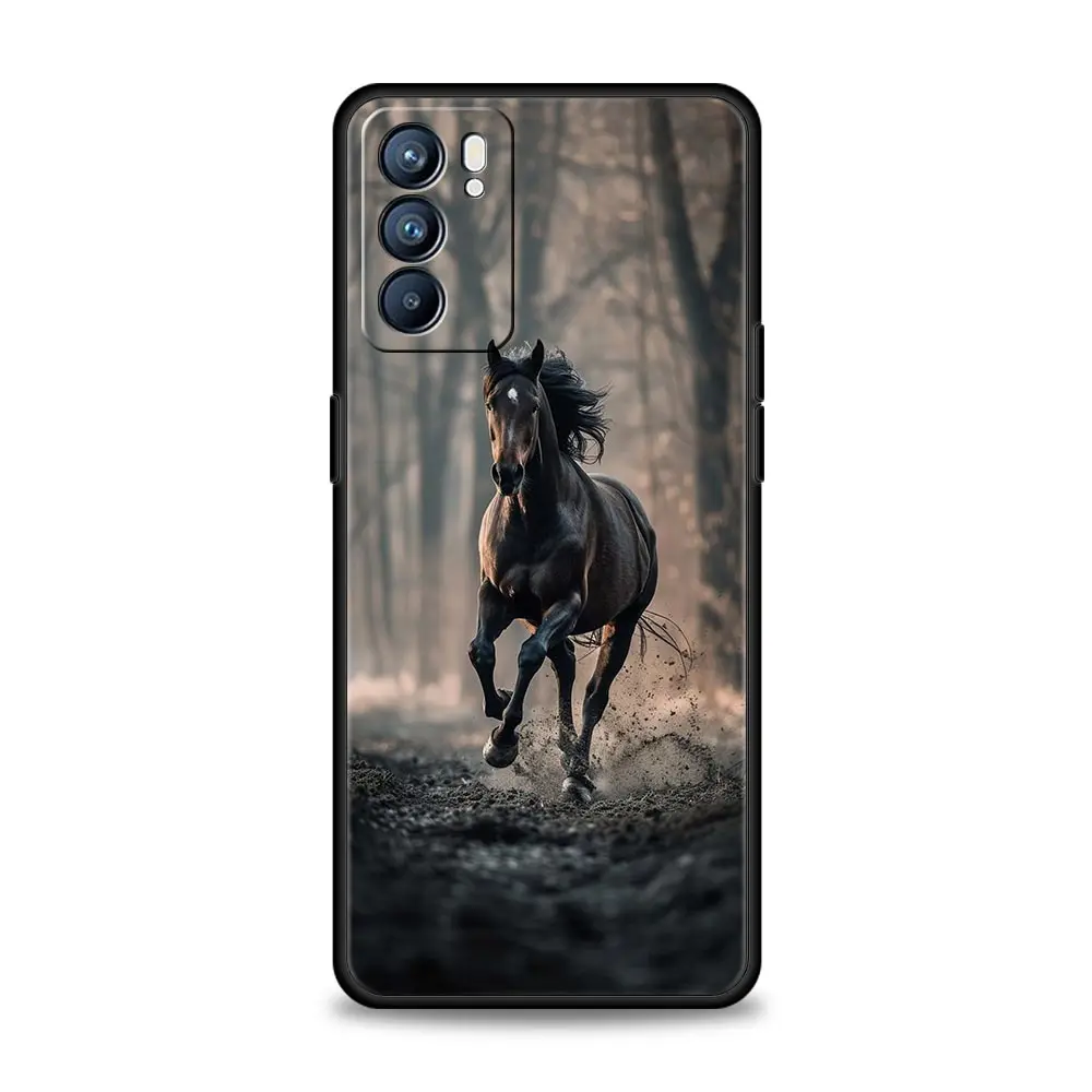Galloping Horses Design Phone Case - Black and White Cover