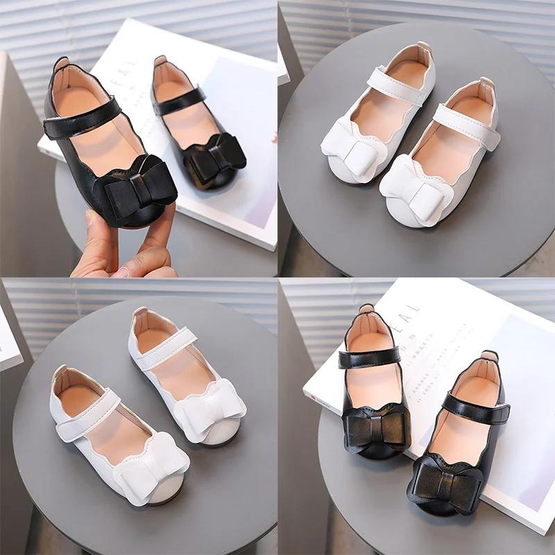 Spring Summer Children Girls Leather Shoes Cute Soft Bottom Non-Slip Bowknot Design Casual Shoes Kids Party Princess Flat leather shoes girls shoes girls flats