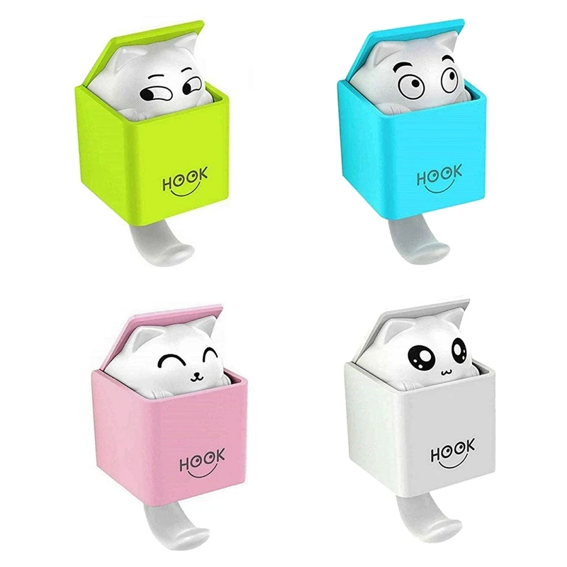 

HOT SALE 4 Pcs Cat Wall Hooks,Coat Hooks Adhesive, Hooks Heavy Duty For Bathroom/Bedroom/Kitchen,For Keys,Towel,Hat,Scarf,Bag