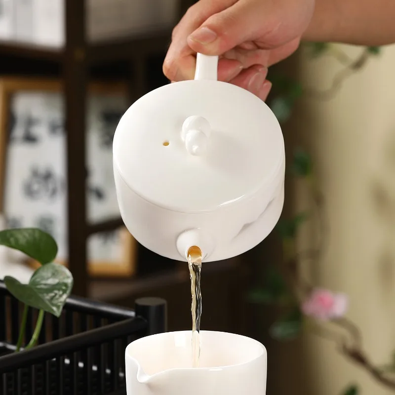 Suet jade white porcelain teapot ceramic large-capacity handmade single pot Hanwa large mouth pot Kung Fu tea set