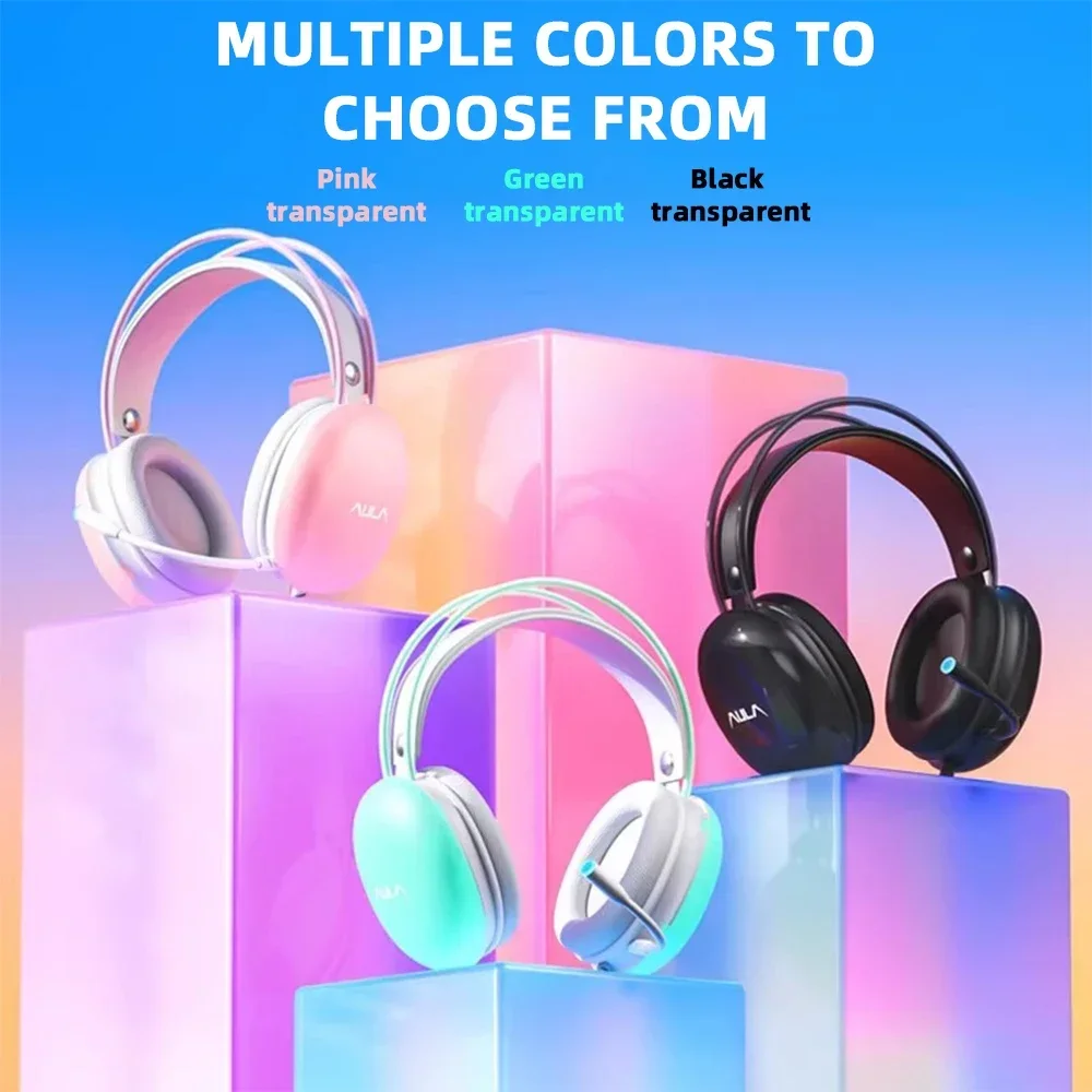 aula S505 Esports Gaming Headphones Rgb Cool Light Effect Usb Wired Headset Headband Transparent Computer Earphone For_voghion.com