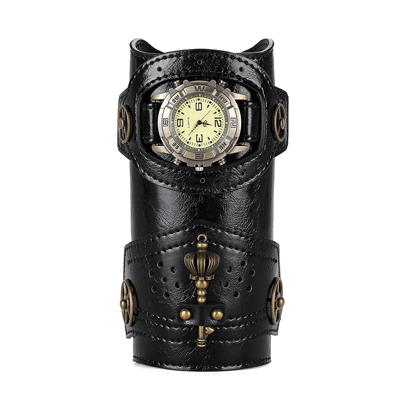 Medieval Steampunk Wrist PU Leather Guard Mechanical Gear Watch Wrister Armor Archer Prop Knight Vintage Bracelet Accessory Men