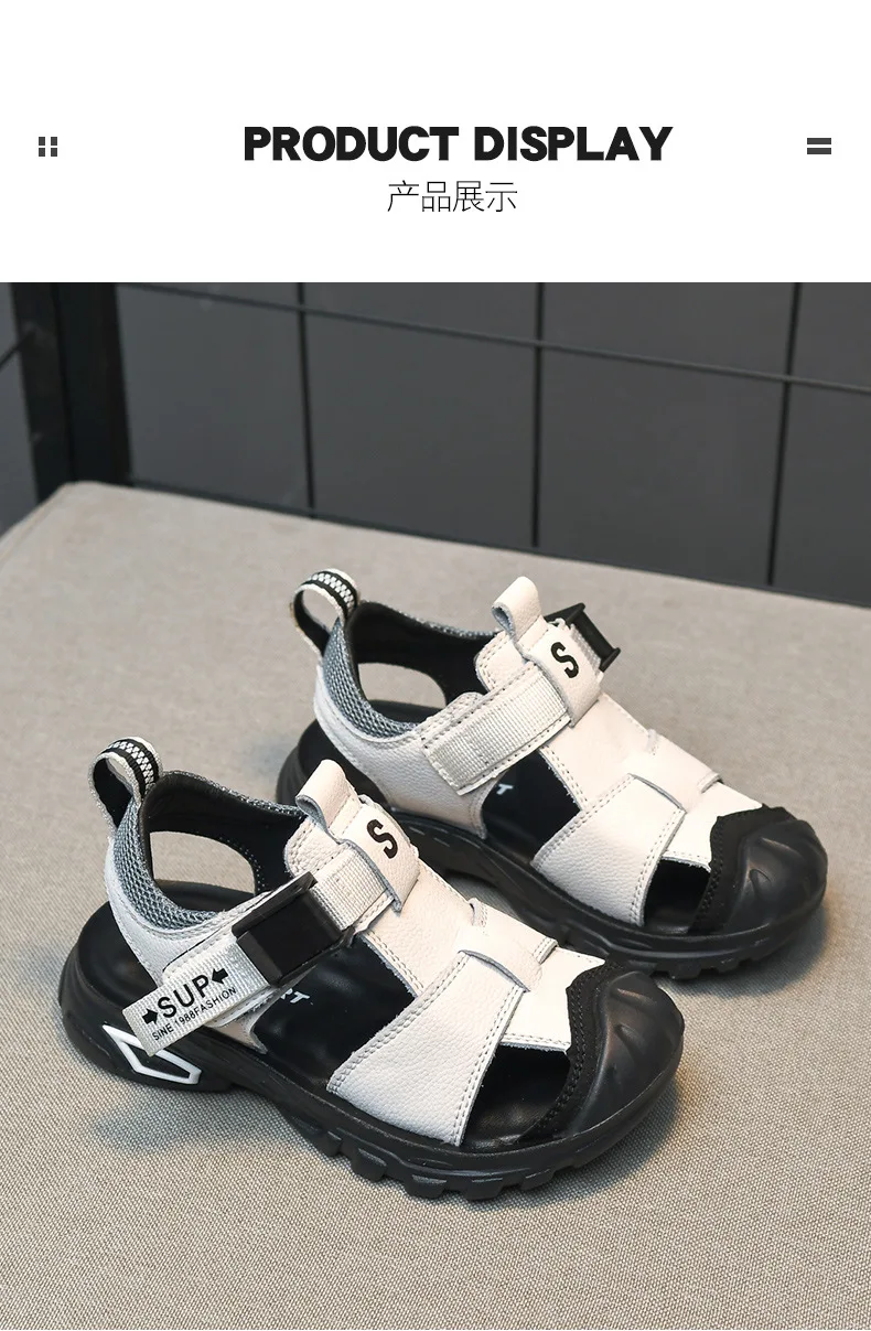 girls shoes Children Sandals Geniune Leather Soft Bottom Toe Protection Sandals Boy's Summer Non-slip Beach Sandals girls shoes