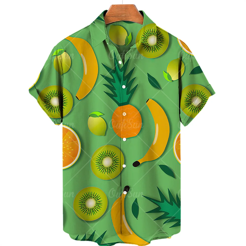 Fruit Printed Hawaiian Shirt men's Summer New Short Sleeved Shirt Outdoor Beach Suit 2024 Casual Breathable men's Clothing 2