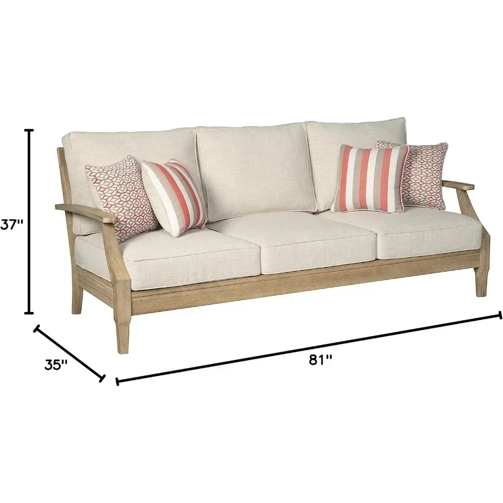 Outdoor Sofa,Clare View Coastal Outdoor Patio Eucalyptus Sofa with Cushions, Beige35"D X 81"W X 37"H,Outdoor Sofa 3