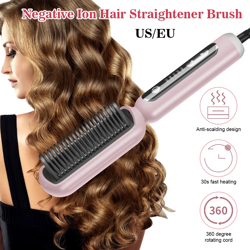 Negative Ion Hair Straightener Brush Repair Damaged Hair Care Ceramic Anti-Scalding Electric Straightening Hot Comb With Gift wireless hair straightener brush fast heated straightener brush multifunctional styling hair curler anti scalding heating comb