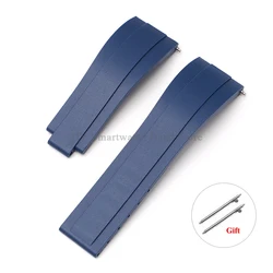 Premium 20mm Waterproof Silicone Rubber Watch Strap - Durable Wrist Band in Oysterflex Style - 20mm (Bue - Strap)