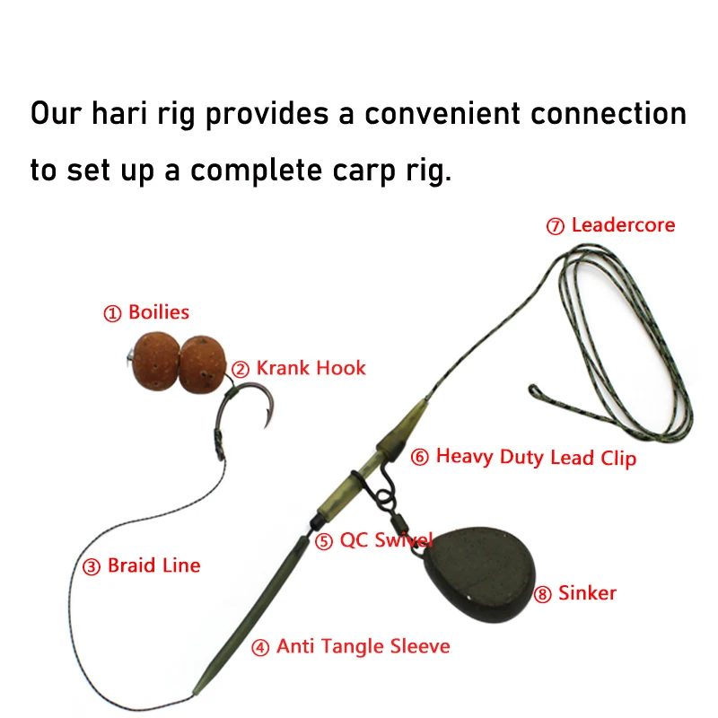 Leader Carp Fishing Hooks Hair Rigs With Braided Line Ready Made