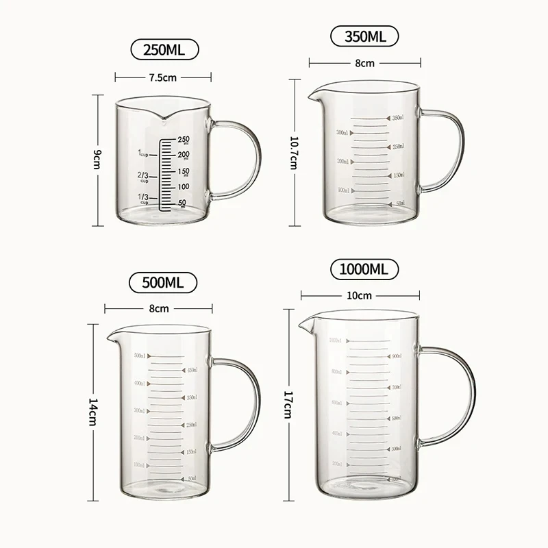 Food Grade Glass Measuring Cups YWDL 250-1000ml Kettle Kitchen Milk Tea Lid and Handle Laboratory Beaker Measuring Mug