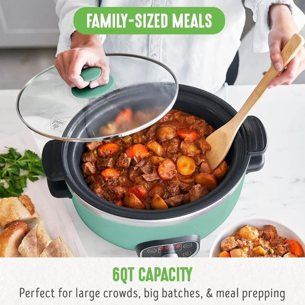 6QT Programmable Slow Cooker, Removable Nonstick Pot, Keep Warm & Digital Timer, Dishwasher Safe Glass Lid & Crock, Slow Cookers 3