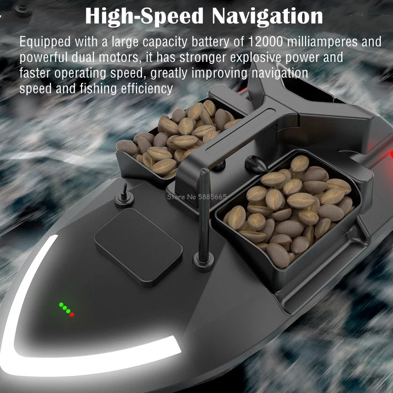 Large Sonar 40GPS Auto Return RC Bait Boat 500M Fixed Speed Cruise Waterproof 3Hopper GPS Smart Remote Control RC Fishing Boat 2
