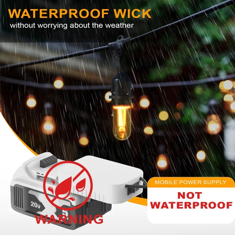 Dewalt 휴대용 무선 LED 야외 스트링 조명, 32FT, 18 V, 20V 배터리용, 비산 방지 LED 전구 10 개, 방수 걸이식