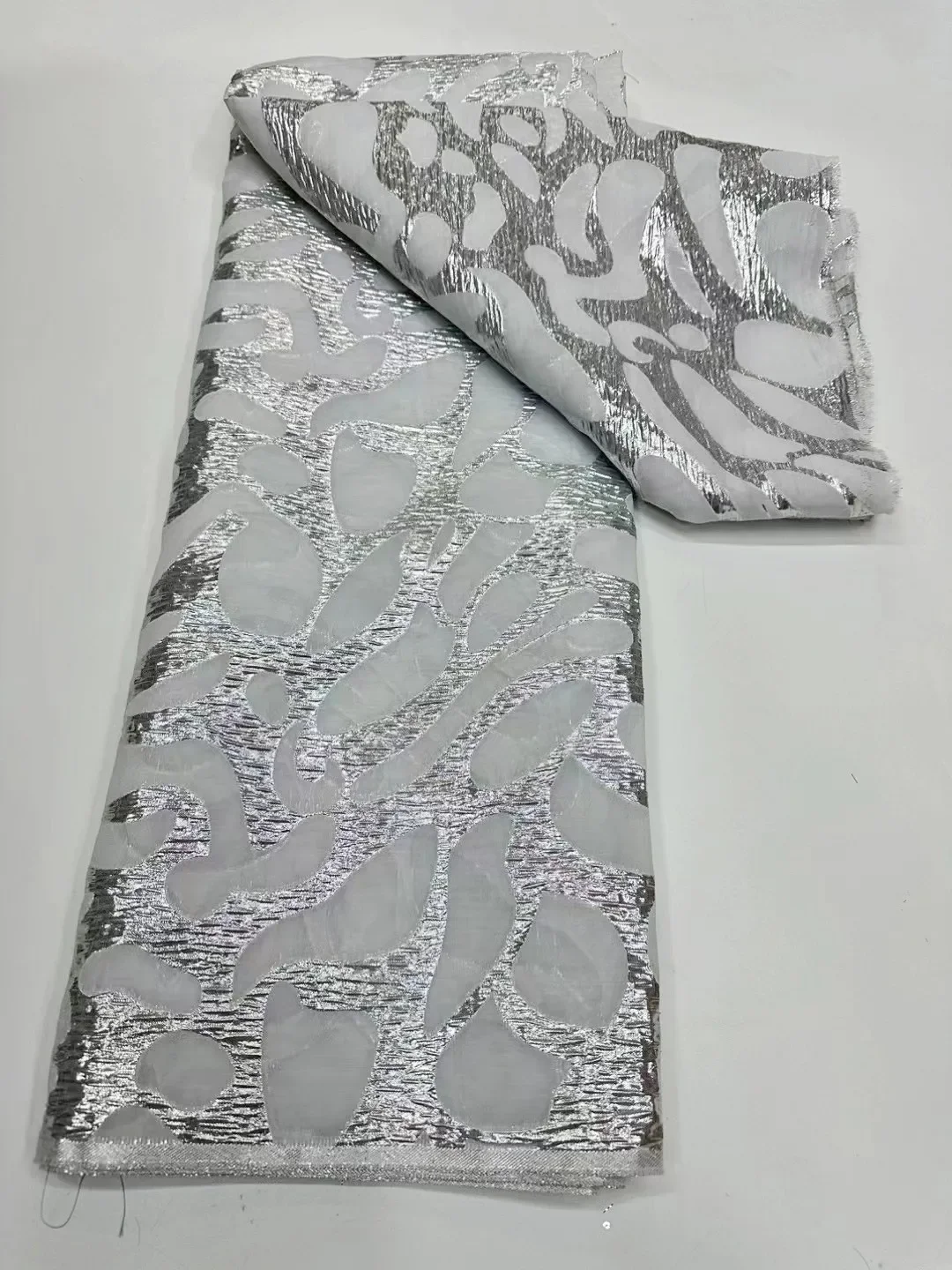 

Silvery African Brocade Jacquard Tissue Lace Damask Fabric Nigerian Gilding Organza Lace Fabrics 5Yards Sewing Cloth for Dresses